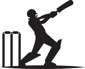 Cricket player with a bat logo in flat design icon. Sport related art vector illustration. Batsman playing cricket sign, symbol for web design and mobile apps isolated on transparent background.