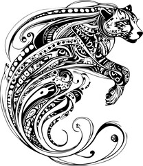 SVG vector features zentangle animal designs. Intricate Black and White Abstract Leopard Design Art