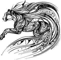 SVG vector features zentangle animal designs. Abstract Artistic Representation of a Horse with Flowing Mane