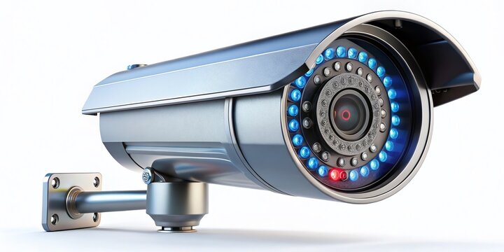 Modern CCTV Security Camera Isolated on White Background - 24/7 Surveillance Monitoring System