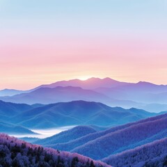 Obraz premium Serene Sunrise Over Layered Mountains with Soft Pastel Colors