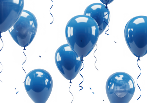 Blue balloons with ribbons isolated on White background