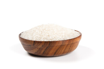 a bowl of raw rice isolated on white background 