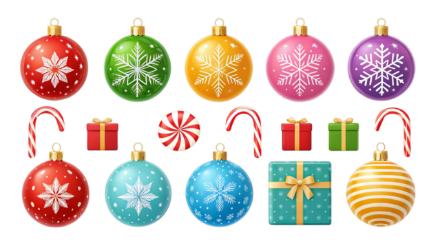 Festive Christmas Ornaments, Gifts, and Candy Canes