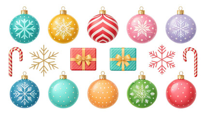 Colorful Christmas Ornaments, Gifts, and Candy Canes Set