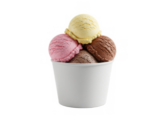 White cup with scoops ice cream isolated on White background