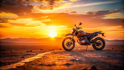 Fototapeta premium Moroccan Motorcycle Adventure: Bokeh Desert Sunset