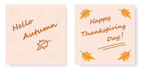 Happy Thanksgiving Day Hello Autumn freehand lettering Note stickers Greeting design concept Set2