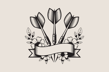 Vintage Arrow and Floral Tattoo Design with Banner VECTOR