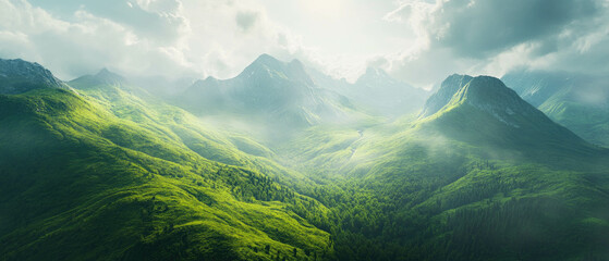 Summer Landscape Featuring Mountains and Lush Greenery tropic forest  Soft Natural Light