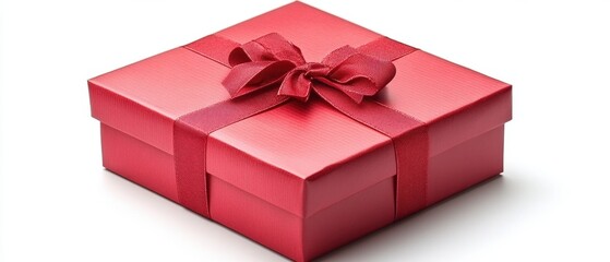 Elegant Red Gift Box with Satin Ribbon Bow Isolated on White Background Perfect for Holiday Celebration