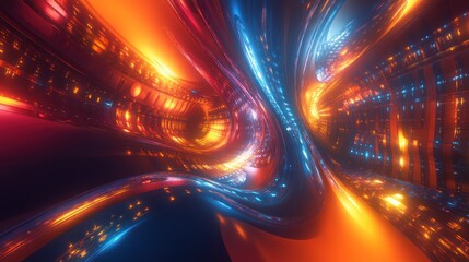 Obraz premium dynamic abstract flowing waves of light red and blue colors creating an image with a futuristic and technological aesthetic perspective