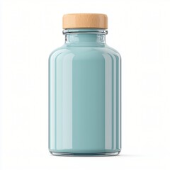 Naklejka premium Stylish Teal Glass Bottle with Wooden Cap Mockup for Product Packaging Design
