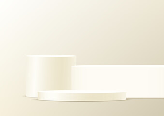 Beige background vector 3d with podium space for selling products, backdrop, wallpaper, background, text. 3D abstract studio room with pedestal podium. Vector illustration.