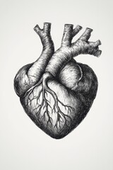 Naklejka premium Anatomical Heart Art Sketch Illustration Detailed Pen Drawing of Human Organ on White Background Medical and Scientific Visual