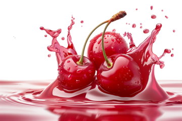 Fresh cherry and splash with transparent background.