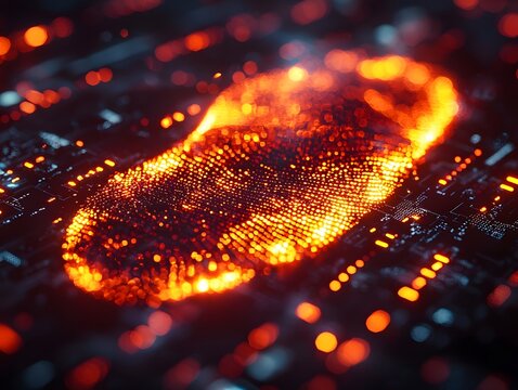 Glowing Handprint on Digital Screen with Suspicious Transaction Details Biometric Fraud Detection Concept