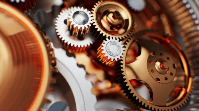 A close-up of metal gears in motion, forming a smooth-running mechanism. The image represents the concept of collaboration and structured workflow.