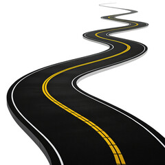 A three-dimensional, winding road stretches across a white background.