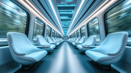 Obraz premium Luxurious maglev train interior with futuristic elements and panoramic views