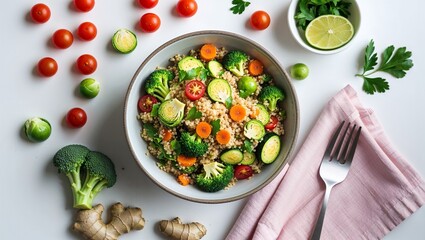 Quinoa Salad with Broccoli, Carrots, and Brussels Sprouts