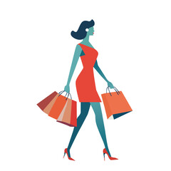 Stylish Woman Shopping in Flat Design Vector Illustration