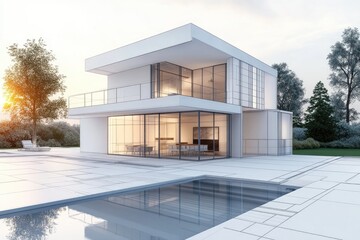 Modern House with Pool, Sunset Views, Architectural Design