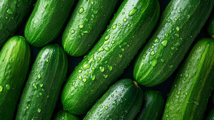 Lamas personalizadas con tu foto Vibrant cucumbers glisten with fresh water drops against a dark background in a seamless, macro pattern