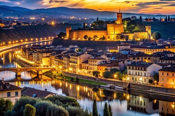 Obraz premium Oltrarno & Fort Belvedere, Florence: Nighttime Panorama - Low Light Photography