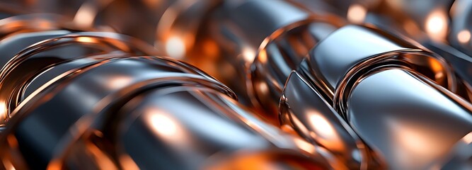 A futuristic metallic weave with interlocking chrome and copper strands reflecting light