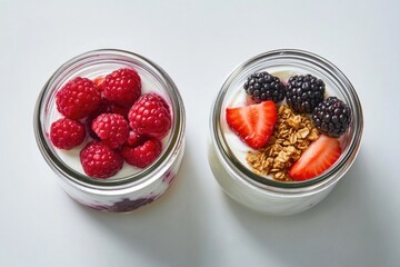 Creamy yogurt topped with vibrant berries and crunchy granola in