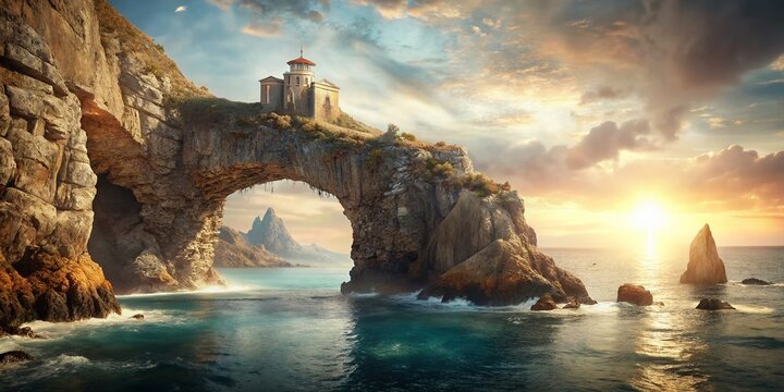 Palinuro Coast Italy: Meteorological Station Sea Arch Cliff Landscape Photography