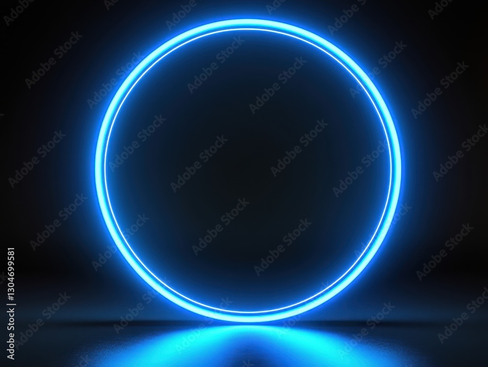 Fototapete luminous blue neon circle radiating futuristic glow on dark reflective surface abstract design eleme