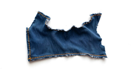A ripped and frayed denim cloth, isolated with rough edges and visible fibers. Generative AI