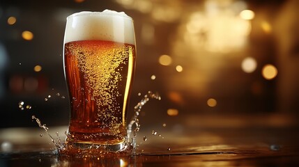 glass of beer with a refreshing splash, 8k image
