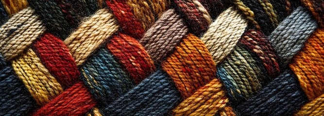 A cozy tweed fabric weaving pattern with warm, autumnal color tones and soft texture
