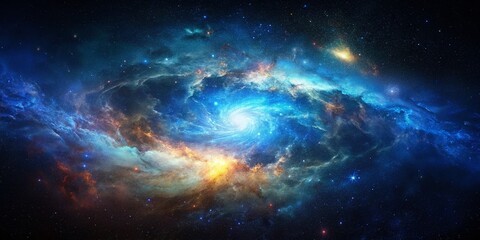 Panoramic Blue & White Galaxy Nebula, Cosmic Background, Space Photography