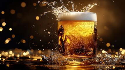 glass of beer with a refreshing splash, 8k image
