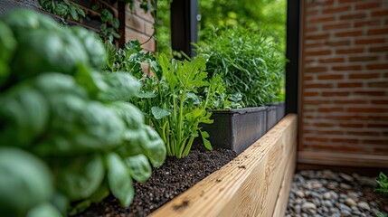 Lush Homegrown Vegetables Thriving in a Small Urban Garden Bed with Fresh Green Leaves