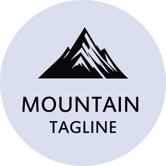 Simple black silhouette mountain logo on a light purple circle.
