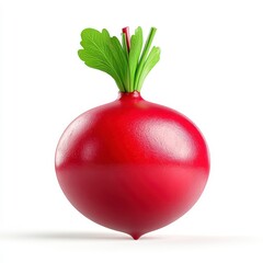 Vibrant Red Radish with Green Leaves on White Background