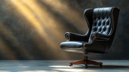Leather executive chair in sunlit office space