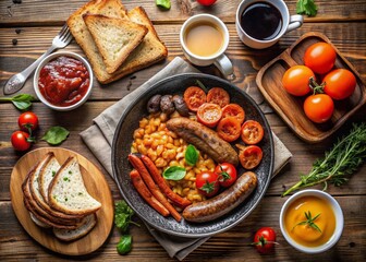 Panoramic Irish Breakfast Feast: Full Spread of Traditional Food