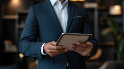 Businessman using a tablet for work in a modern office