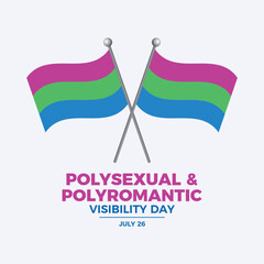 Polysexual and Polyromantic Visibility Day poster vector illustration. Two crossed Polysexual flags on a pole icon vector. LGBTQIA polysexual waving pride flag symbol. Template for background, banner