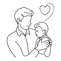 father with son and-daughter one line vector images on white background 