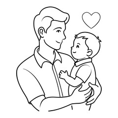 father with son and-daughter one line vector images on white background 