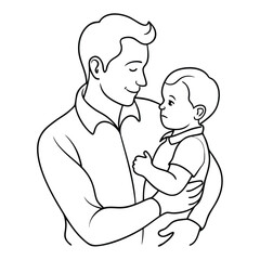 father with son and-daughter one line vector images on white background 