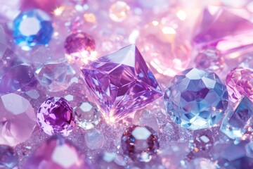 Sparkling purple, blue, pink gemstones.