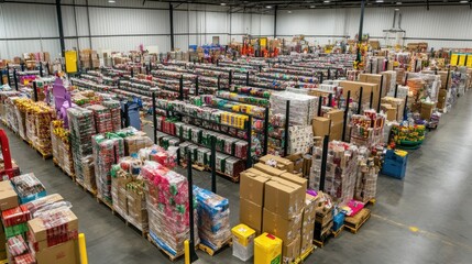 Fototapeta premium Neatly Stacked Packages in a State-of-the-Art Warehouse Facility Showcasing Efficiency and Organization in Modern Inventory Management